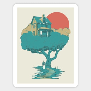 Floating Dream House Tree - Surreal and Whimsical Landscape Magnet